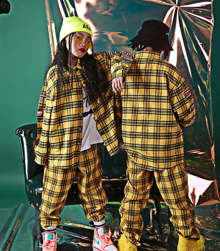 Crianças harem casual amarelo xadrez calças soltas