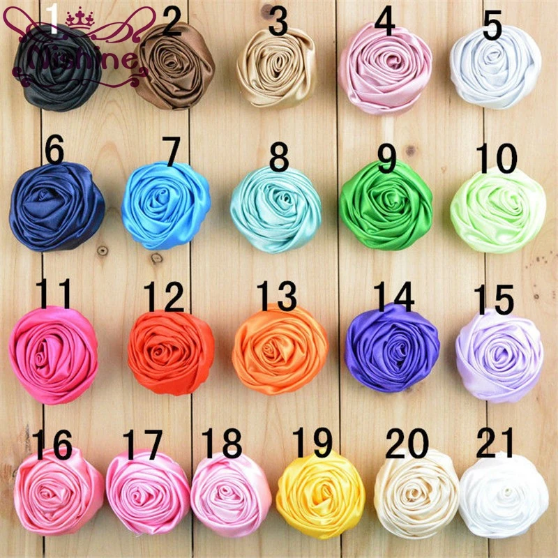 

Nishine 30pcs/lot 2" Handmade Rolled Satin Rosettes Rose Flowers For Boutique Girls Diy Hairpins Hair Accessories