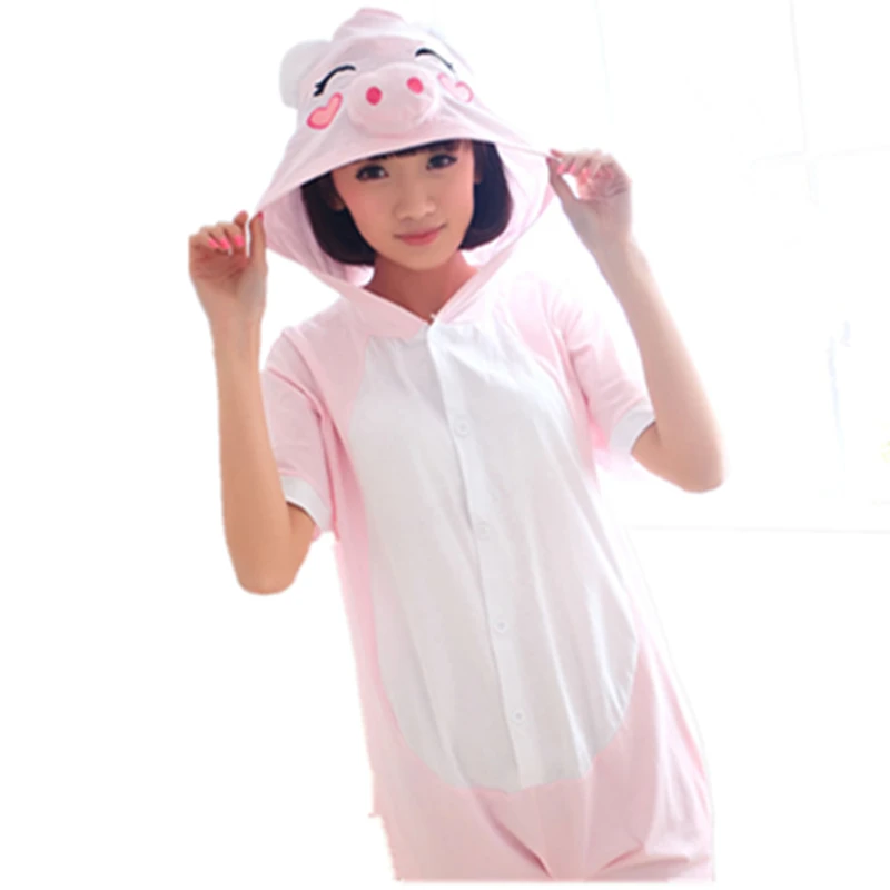 Pink Black Pig Cosplay Costume Summer Jumpsuit Short Sleeve Animal Cute Pig Pyjamas Cartoon Anime Onesie