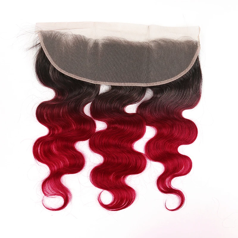 99J/бордовые Омбре пряди с фронтальной Кеми волосы бразильские объемные волнистые человеческие волосы пряди с закрытием не Реми волосы для наращивания