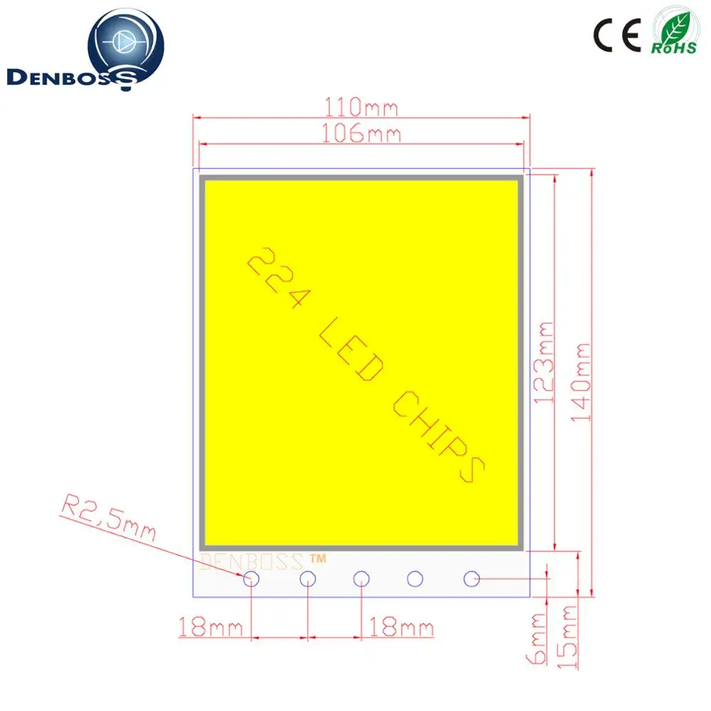 140x110 мм 100 Вт LED COB лампа 224 светодиода Большая квадратная панель флип чип DC 12V