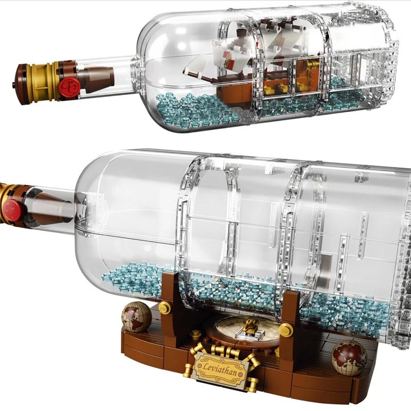 

Pirates of the Caribbean Movie 16051 1078Pcs Pirate Ship In Bottle Set Building Blocks Toys Compatible Bricks LegoED 21313