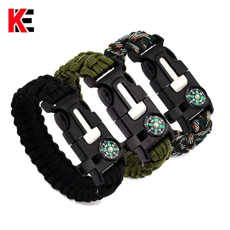 

Braided Paracord Bracelet Outdoor Camping Rescue Emergency Rope Compass Whistle Wristband 4 in 1 Survival Bracelet for Men Women