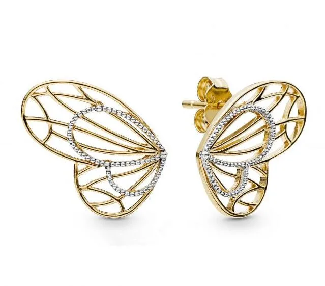 

Original 925 Sterling Silver Earrings Gold Shine Openwork Butterflies Pandora Earrings For Women Wedding Gift Fine Jewelry