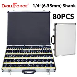 Drillforce 80 шт. 1/4 "(6,35 мм) набор концевых фрез Профессиональный хвостовик Вольфрамовая карбидная Концевая фреза резак набор + алюминиевый