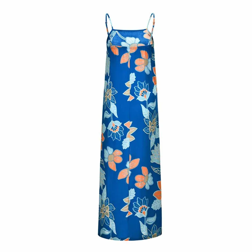  New Fashion Women Summer Sexy Boho Casual Daily Floral Beach Suspended Printed Elegant Long Open Forks Dress #4A17  (9)