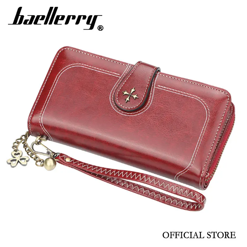 

New 2019 Baellerry oil wax PU leather clutch purse with metal charming tassel Lady's Zipper Hasp Purse Money Bag Phone wallet