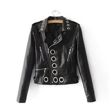 Женская модная куртка с отворотом, ажурная, тонкая женская одежда, Высококачественная куртка из искусственной кожи, мотоциклетное кожаное пальто