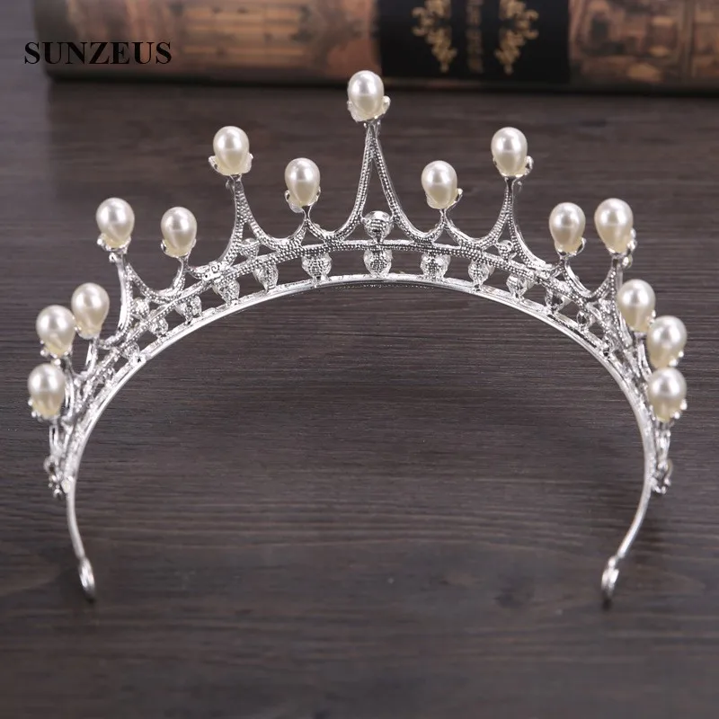 Новейший дизайн серебряная Свадебная Корона невесты большая корона с жемчугом принцесса Хрустальное оголовье для новобрачных волос аксессуар SQ0149