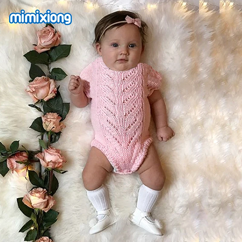 Short Sleeve Newborn Onesie Summer Free Knitting Pattern Baby Girls Bodysuits Hollow Out Infant Coveralls Children Clothing 0-2T