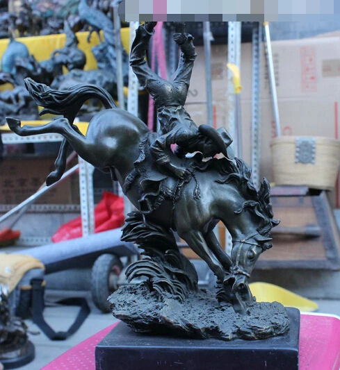 

free Bronze Copper western Cowboys Ride Jump Horse Statue Marble Base fast