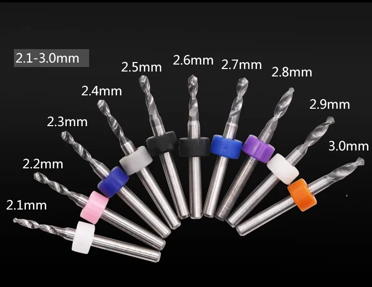 10 шт.-разные размеры, ЧПУ твердосплавные микро PCB сверла, HSS хвостовик, деревообрабатывающий инструмент, Алюминий Пластик Медь сверло - Длина режущей кромки: 2.1mm-3.0mm