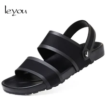 Leyou/мужские сандалии; шлепанцы; черные кожаные сандалии; пляжная обувь для мужчин; Летняя обувь на плоской подошве; Sandalias Hombre