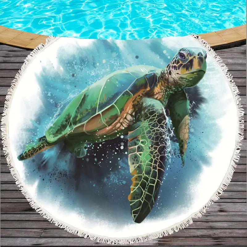 

Turtle Round Beach Towel With Tassels For Summer Microfiber Octopus 150cm Swimming Bath Towels Picnic Blanket