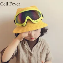 Милые детские соломенные шляпы, Повседневная Панама, шляпа с очками, летняя кепка, Детские однотонные пляжные кепки, Детские Модные уши, соломенная шляпа