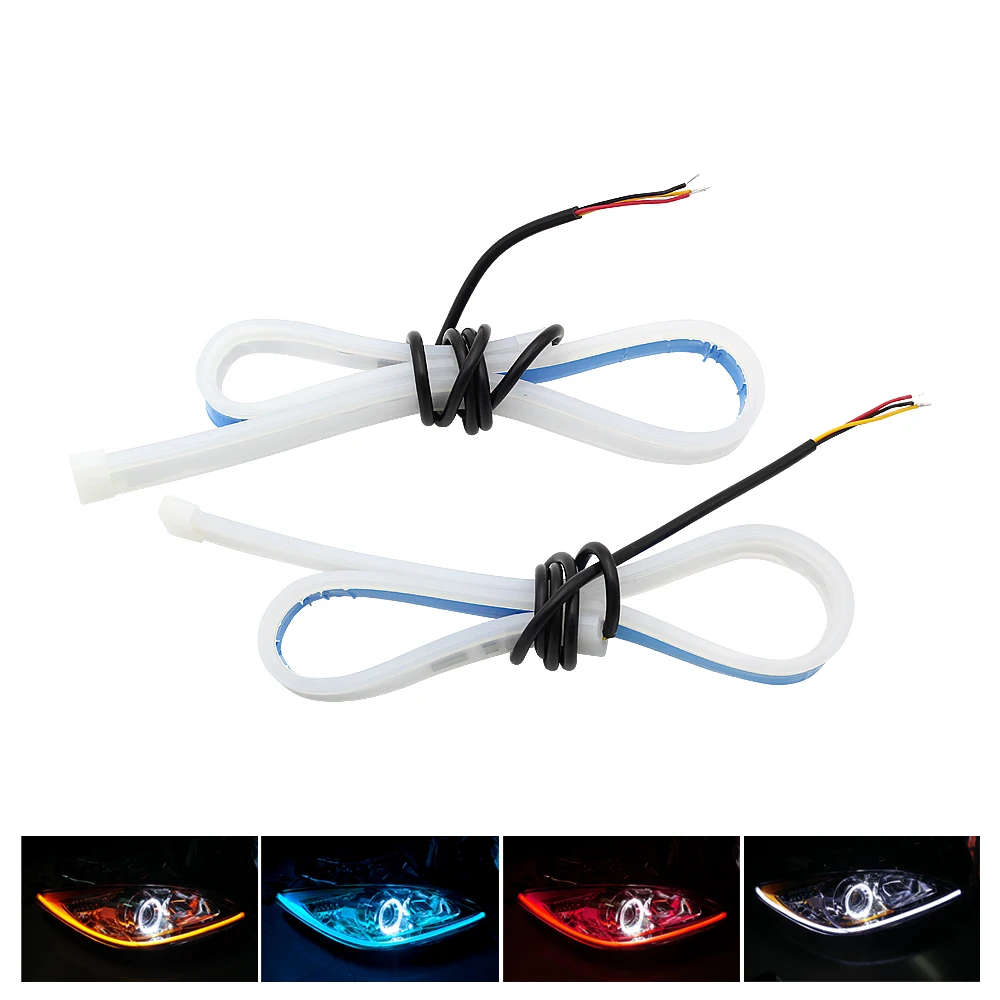 

2Pcs Ultra Thin Car DRL LED Daytime Running Lights 30 45 60cm LED Flexible Strip Light Auto Flow Guide Turn Signal Lamp 12V