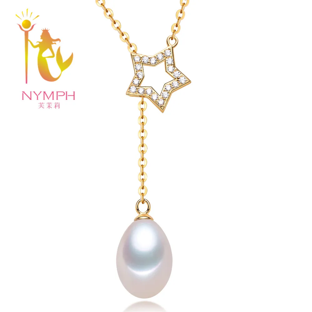 

NYMPH Pearl Necklace pendant Fine Jewelry 9-10mm Natural Pearl Necklace Pendant White Pearls Trendy Birthday Gift For Love D005