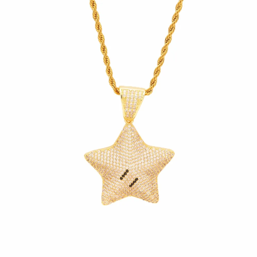 

Hip Hop Trends Male Micro Inlay Zircon Pentagram Pendant Star Accessories Stainless Steel Twisted Chain Necklace Jewelry
