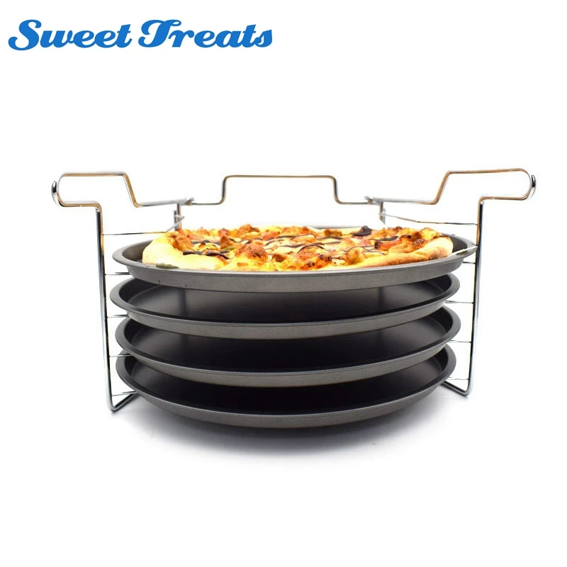 12 inch 4PCS/set Carbon Steel Nonstick Pizza Baking Pan Tray Pizza Plate Dishes Holder Bakeware Home Kitchen Baking Tools