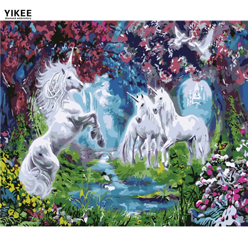

YIKEE Unicorn Diamond Painting Full Drill Diamond Embroidery Full Square Rhinestones Home Decor Diamonds Mosaic b901