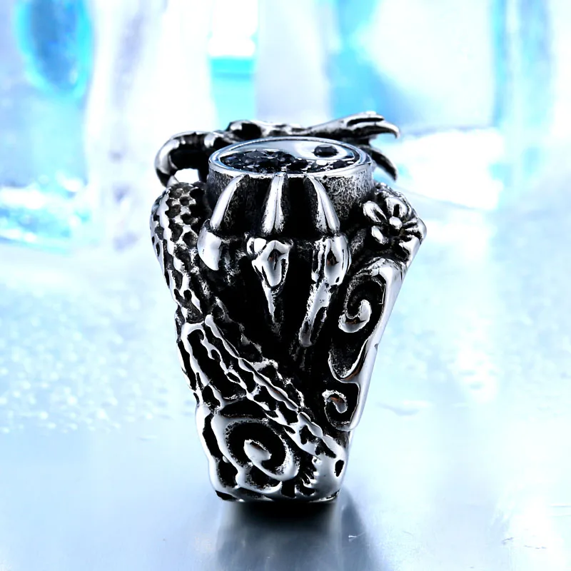 BEIER Personality Stainless Steel CZ Gothic Dragon Animal Ring Exggerated Jewelry Taiji Yinyang Bauag US Size BR8-173