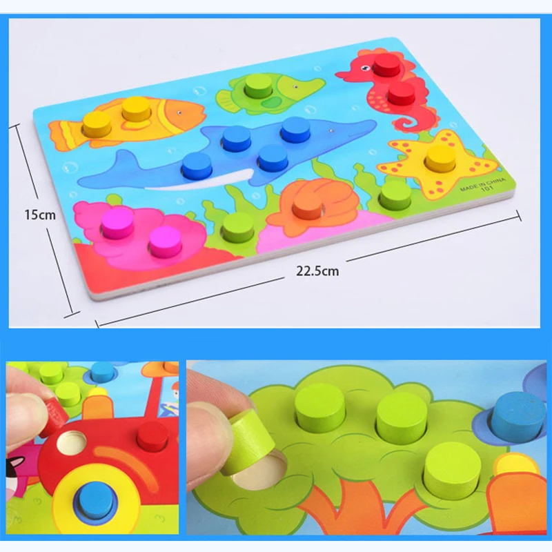  Hand Grab Board Mushroom Nail Color Cognition Paired Puzzle Wooden Toy Baby Kindergarten Early Educ - 32847997895