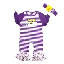 

Wholesale Spring Remake Patchwork Faishon Purple Tiger Cotton Boutique Ruffle Baby Girls Romper Match Boy Romper GPF811-343-HY