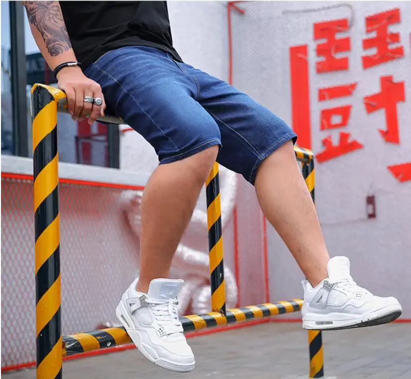 2019 новые летние хлопковые джинсовые шорты мужские джинсы с карманами длиной до колена, однотонные синие 30-48