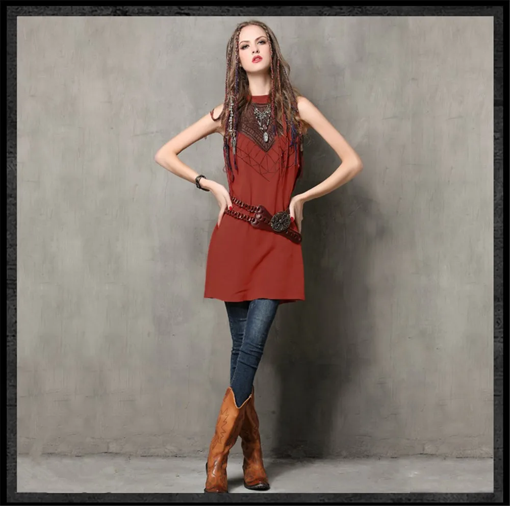 Vintage Elegant Embroidery Women Dress Cotton Linen Denim Dress Summer Above Knee Vestidos Feminino O Neck Sleeveless Dresses (12)