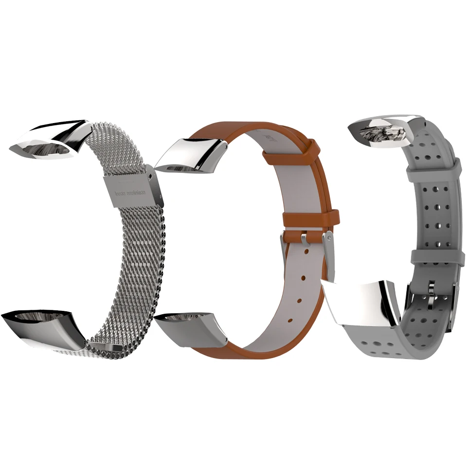 Ремешок для смарт часов Honor Band 3 кожаный браслет с металлическим ремешком