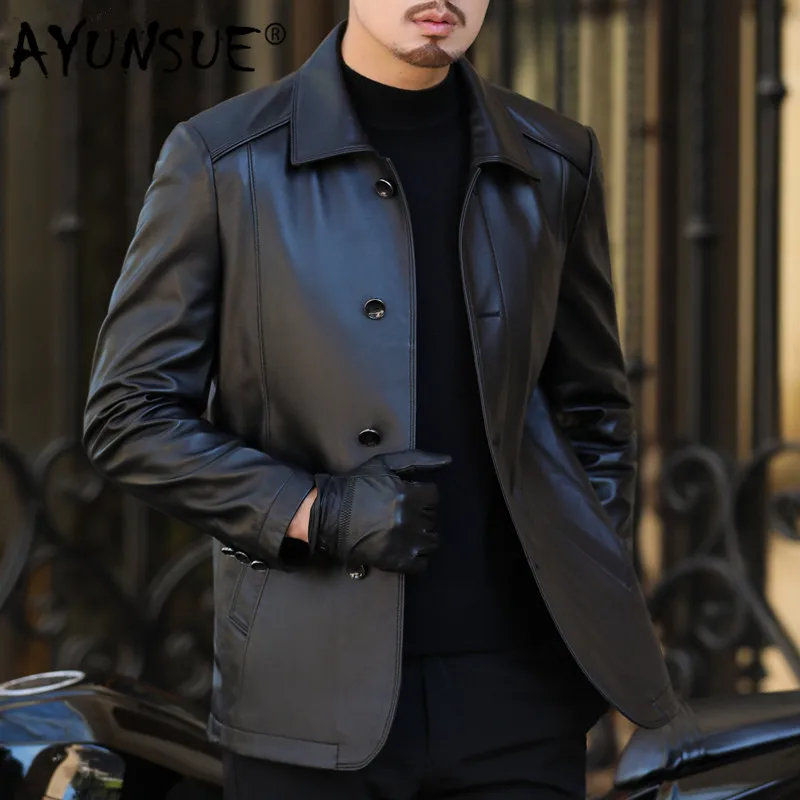 

AYUNSUE Leather Jacket 2019 Sheepskin Genuine Leather Coats Men Spring Autumn Leather Jackets Cuero Genuino BANG18A1836 YY266