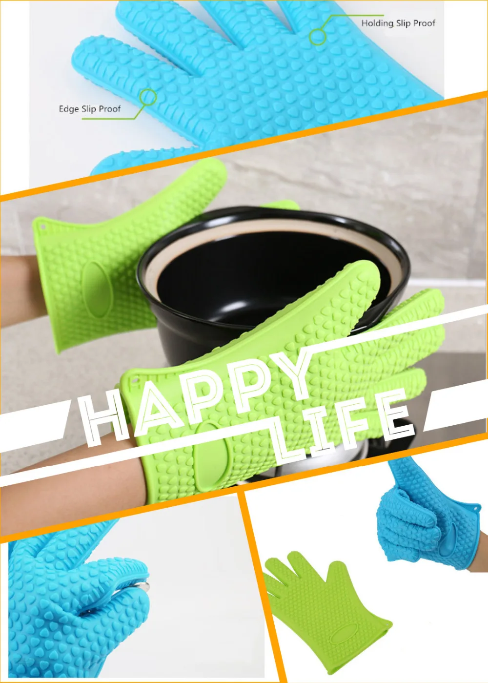 

1 pc Food Grade Heat Resistant Thick Colorful Silicone Barbecue Oven Glove Cooking BBQ Grill Glove Oven Mitts Kitchen Tools
