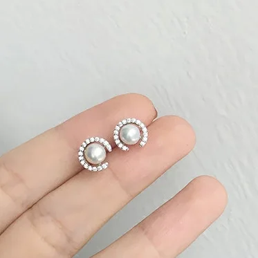beautful pearl cz earrings 100% 925 Sterling silver Jewelry fashion Hypoallergenic Stud earrings for women girl gift