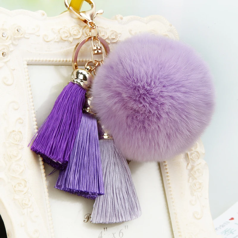 New creative gift cute ice silk tassel car keychain handbags pendant key chain plush hair ball jewelry ring | Украшения и