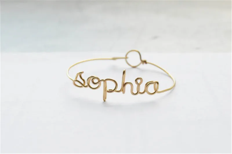 

PINJEAS Custom Name Bracelet /Sterling Wave Surf Beach DIY Personalize Wire Wrap Word Handcrafted Bangle Grandmother Gift