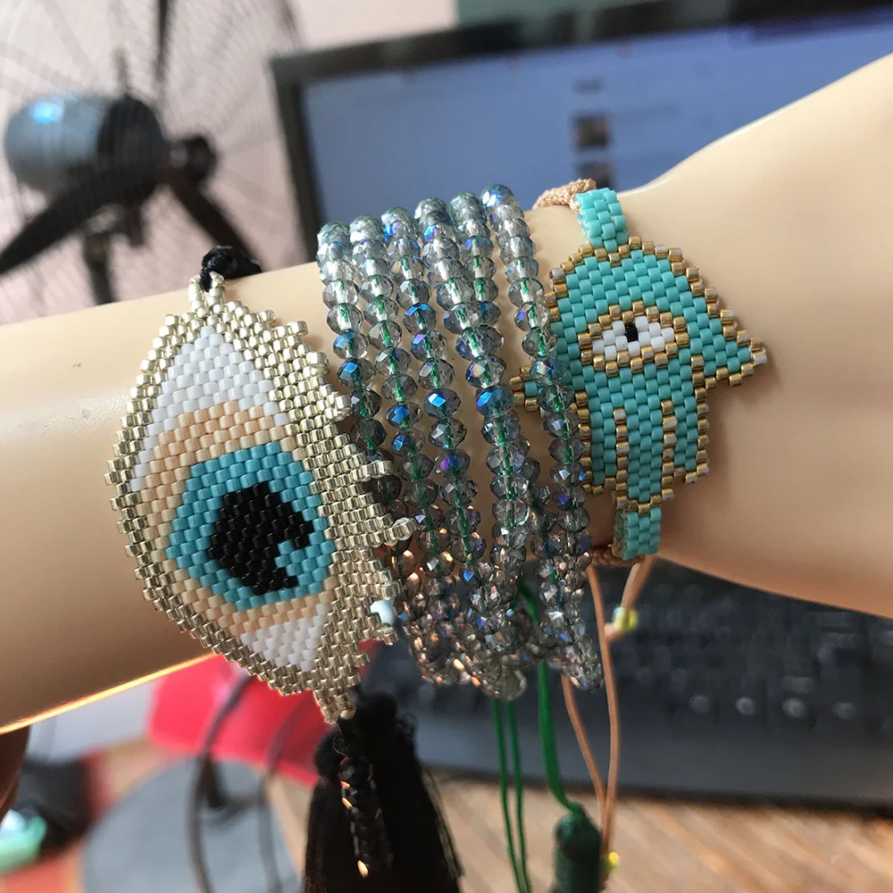 Rttooas браслет дружбы для женщин ручной работы DIY сглаза Хамса Фатима браслет Мода Кристалл бисер кисточка браслеты