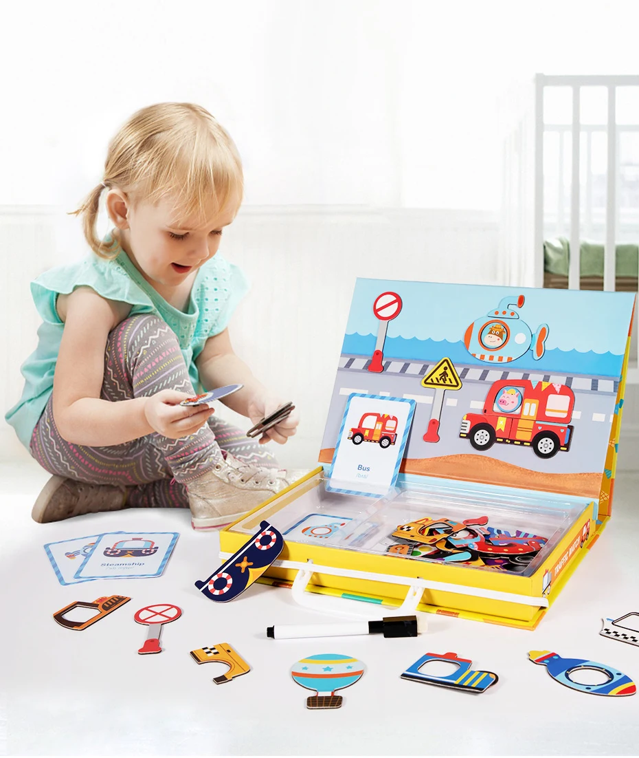 Magnetic Cartoon Puzzle 3D Traffic Matching Jigsaw Games Toy Early Learning Traffic Puzzles Educational Toys for Child Kids Gift_02