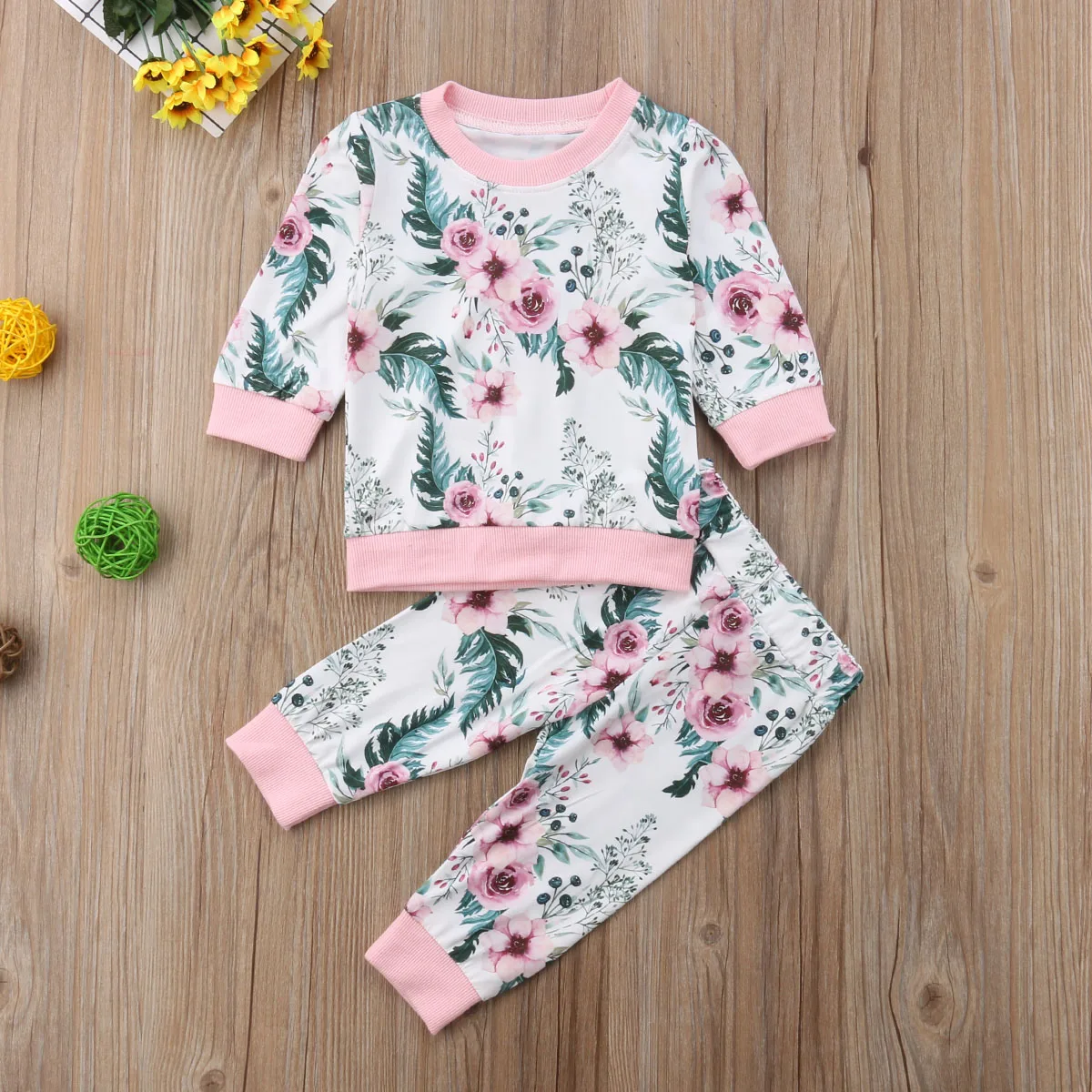 

Baby Girl Flower Clothes Set Newborn Baby Girls Cotton Tops Sweater Pants Leggings 2018 New Fall Baby Girl Clothes Set