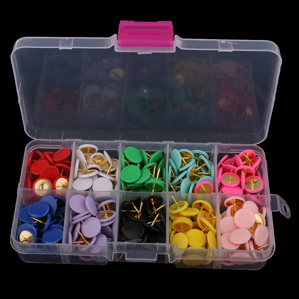 A Box of 300pcs Assorted Color Round Drawing Pins Push Pins Office