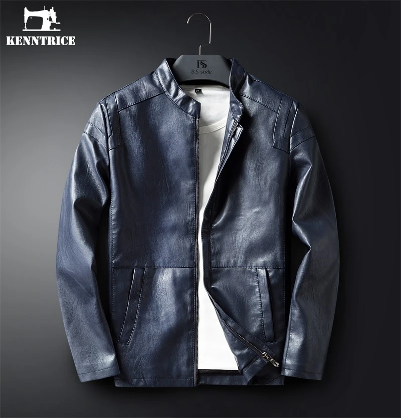 KENNTRICE Zipper Mens Leather Jacket Classic Style Motorcycle Pu Leather Coat Slim Fit Casual Men Jackets And Coats