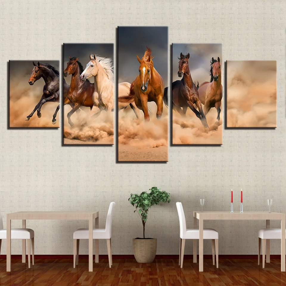 Картины для гостиной, 5 панелей, животные, лошади, абстрактный холст, художественный постер, стиль стены, Современное украшение, Куадрос, картины