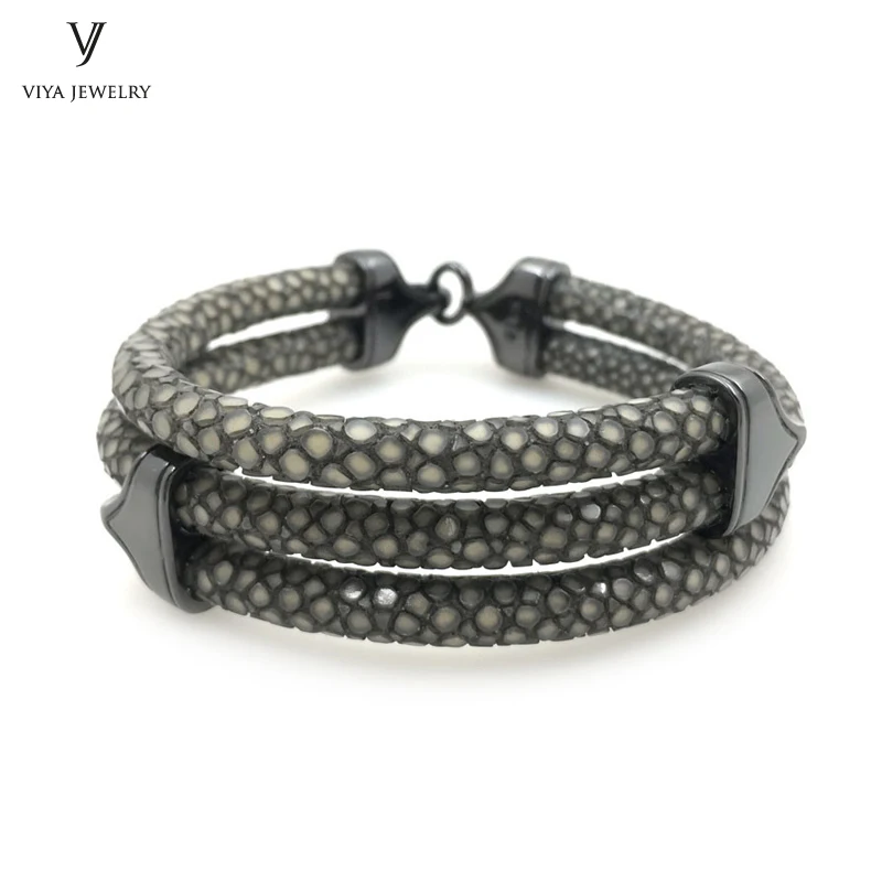 The Best Gift For Rock Boy 925 Silver Jewelry Genuine Stingray Bracelet For Watch Trendy Gray Stingray Leather Bracelet For Men the silver boy