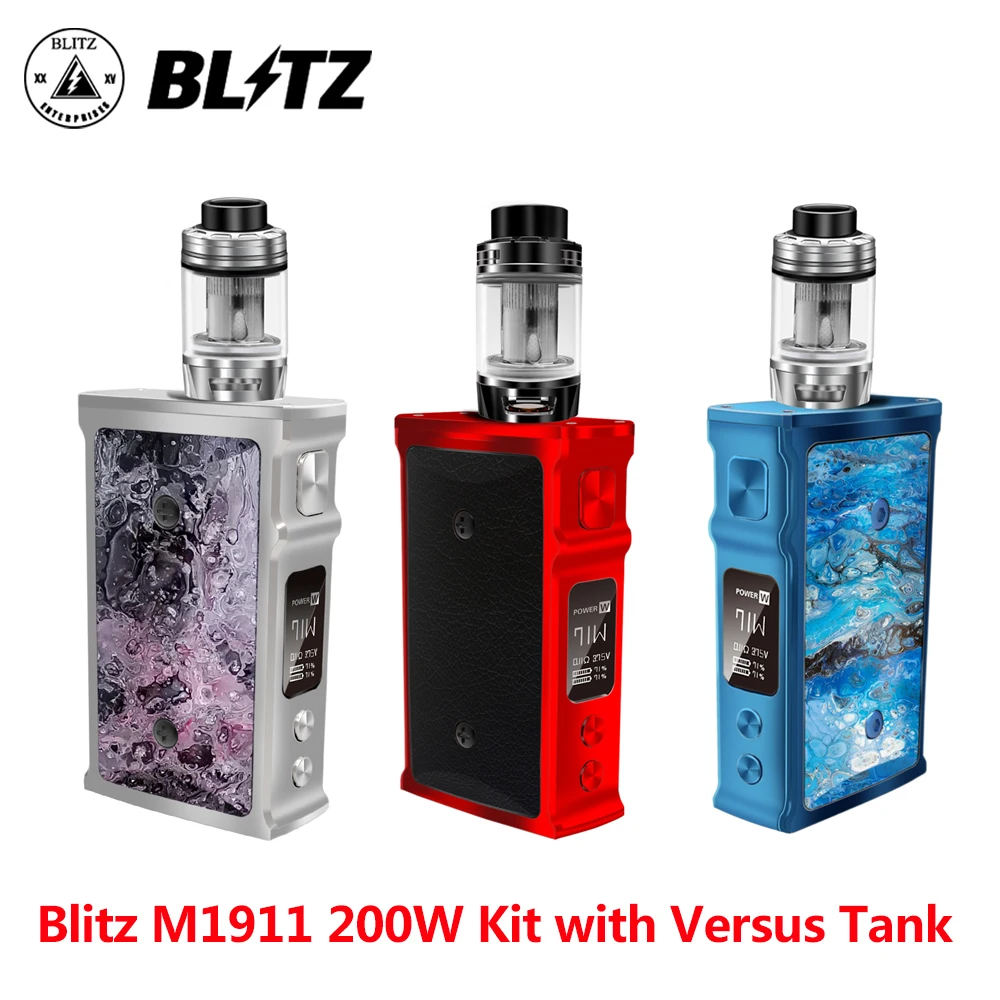 

Newest Vaporizer Blitz M1911 200W TC Vape Kit with 5.5ml Versus Tank TC mod by 18650 Vapor E cigarette kit vs drag 2 drag mini