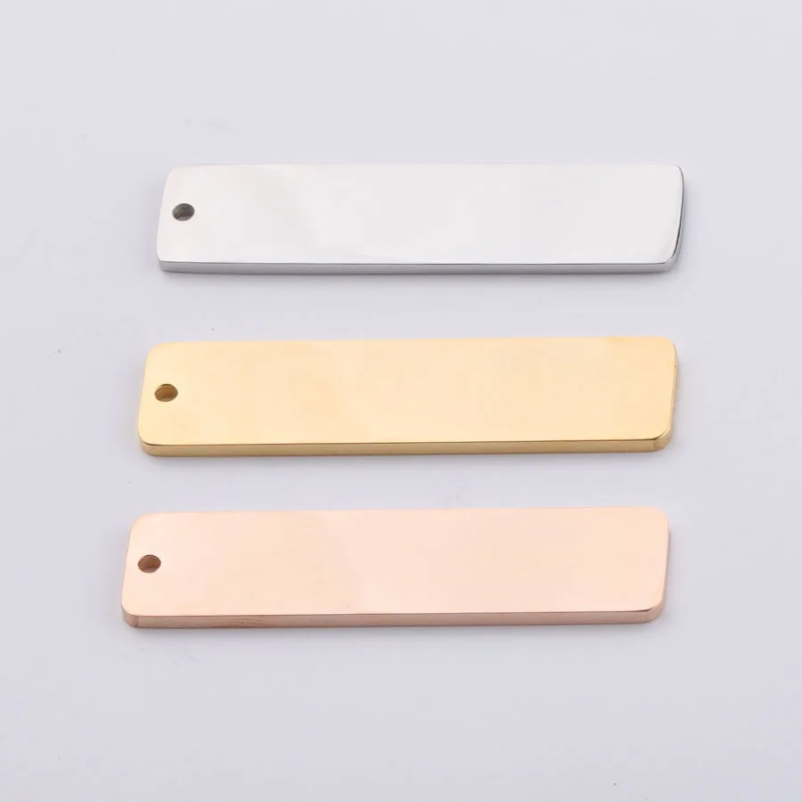 

Blank Rectangle Charms 10*40mm Stainless Steel Mirror Polish Tag Pendant for Key Chain DIY Jewelry Making Wholesale 10pcs