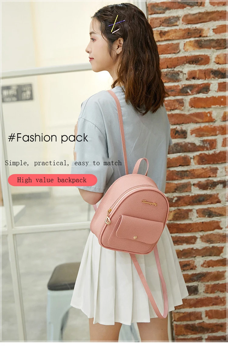 School Backpack Mini Backpack Women PU Leather Shoulder Bag For Teenage Girls Kids Multi-Function Small Bagpack Female Ladies