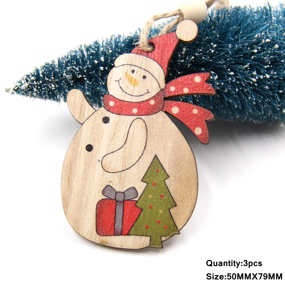 3 шт многостильные рождественские деревянные подвески, украшения из дерева, орнамент с рождественской елкой, подарок DIY, украшения для рождественской вечеринки - Цвет: V-Snowman