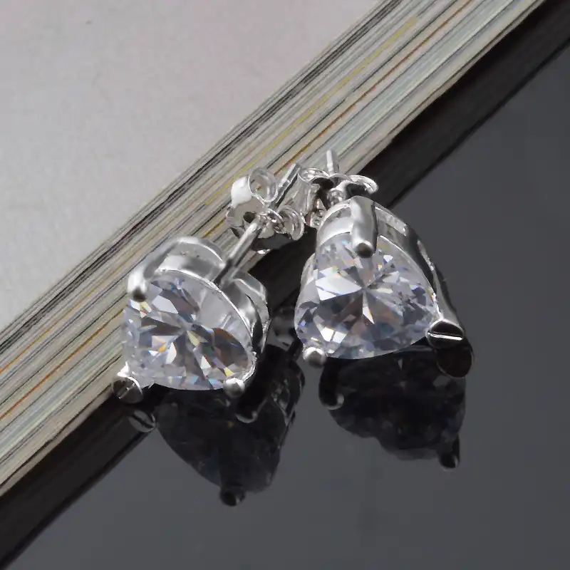 Бесплатная доставка, ювелирные изделия, Настоящее серебро 925 пробы, в форме сердца, циркониевые серьги, Классические серебряные серьги с цирконием