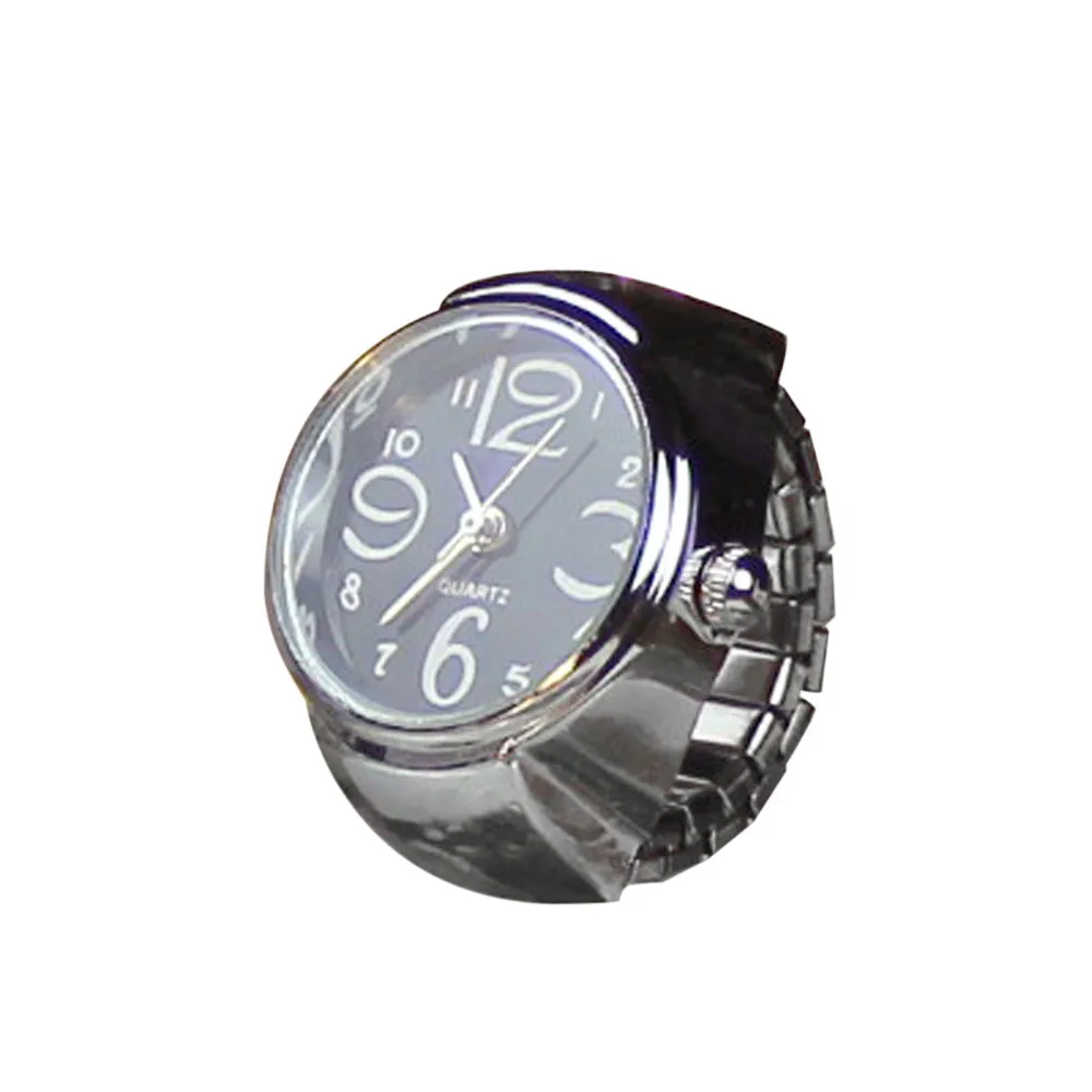 Dial Quartz Analog Watch Ring Creative Steel Cool Elastic Finger Ring