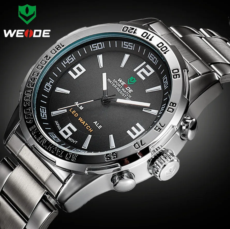Prix 2018 nouvelles montres hommes marque de luxe Weide plein acier Quartz horloge Led numérique militaire montre Sport montre bracelet Relogio Masculino