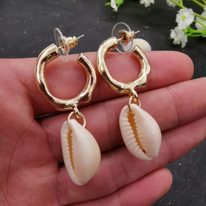 

Summer sea shell earrings for women imitation pearl shell statement earring jewelry girl gold silver color metal drop earrings